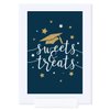 Andaz Press Navy Blue and Gold Glittering Graduation Party Collection, Framed Party Sign, Double-Sided 4x6-inch, Sweets & Treats, 1-Pack, Includes Reusable Frame