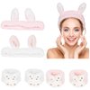 YISSION 6Pcs Face Wash Headbands and Wristbands Set Bunny Ears Headbands Spa Headband Makeup Headband Skincare Headbands with Wristbands for Women Girls Washing Face(White Pink)