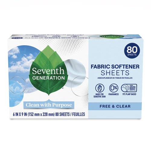 Seventh Generation Fabric Softener Sheets, Free and Clear, 80 Count