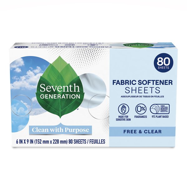 Seventh Generation Fabric Softener Sheets, Free and Clear, 80 Count