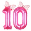Kwuz 40 Inch Pink Number 10 Balloon with Mini Bow Balloon for Girls 10th Birthday Party Decorations, Pink Princess Western Cowgirl Theme Sweet Ten Birthday Party Balloons Decorations Supplies Favors