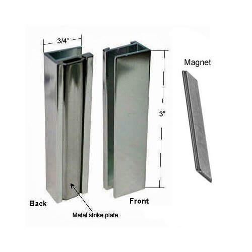 Brushed Nickel Shower Door U-Channel with Metal Strike and Magnet - Set