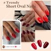 Wine Red Press On Nails Short Oval,KQueenest Thick Acrylic Nails Press Ons,Short Almond Nails Glue on,Natural Round Fake Nails,Burgundy One Color Gel Stick On Nails Set For Tiny Average Wide Nail Beds