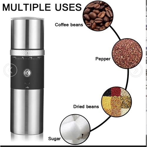 Electric Burr Coffee Grinder,Toycol Portable Cordless Rechargeable Espresso Coffee Bean Grinder,USB Battery Travel Car Coffee Maker with 15 Fine to Coarse Grind Settings for Home Use (Black)