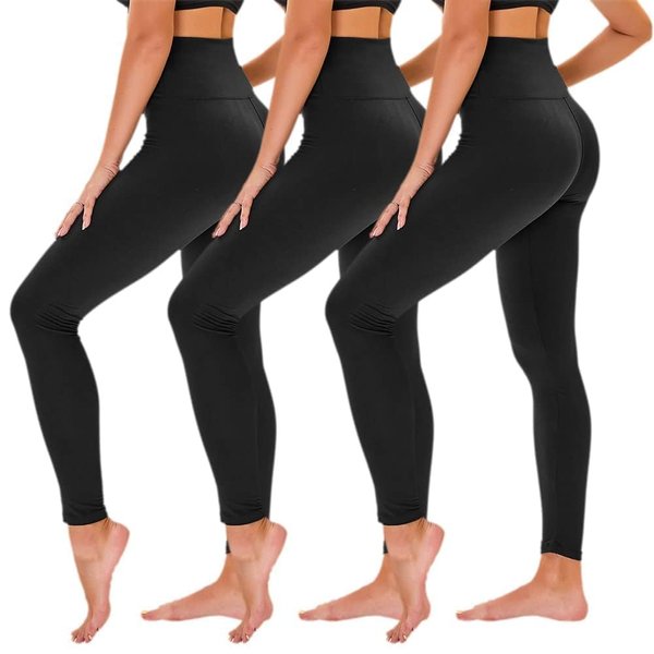 TNNZEET 3 Pack Black Leggings for Women - Tummy Control High Waisted Soft Yoga Pants for Workout