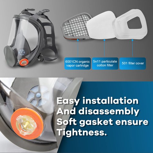 Reusable Respirator full Face Gas Cover, Organic Vapor Mask and Anti-fog, for Painting, mechanical polishing, logging, welding, Against Dust, Staining, Sanding & Cutting