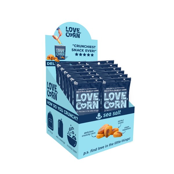 LOVE CORN Sea Salt 1oz x 12 Bags - Delicious Crunchy Corn - Healthy Family Snacks - Gluten Free, Kosher, NON-GMO - Alternative for Chips, Nuts, Crackers & Pretzels - Perfect for Charcuterie Boards