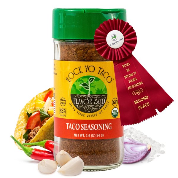 Flavor Seed Rock Yo Taco Gluten Free Organic Taco Seasoning Mix. Mexican Seasoning. Popcorn Seasoning. Seasonings And Spices For Cooking. Plant Based, Preservative Free, Non Gmo, Keto, Paleo, Kosher, Dairy Free, Vegan. Glass Shaker Jar. 2.6 oz.