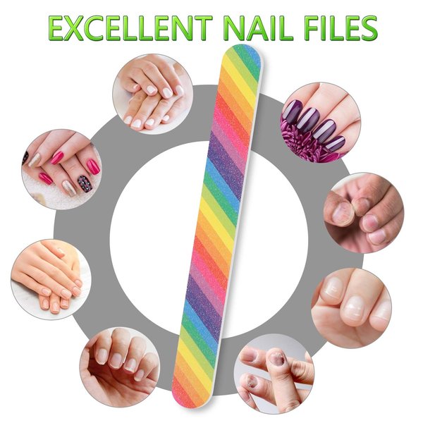 YIMICOO 12PCS Nail Files 150/150 Grit, Emery Boards for Nails, Professional Double Sided Nail File and Buffers for Women Girls Natural Acrylic Nails, Colorful, 7 Inches