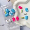 OHWODA Short Press on Nails Square Fake Nails Black Leopard Print Acrylic Full Cover False Nails Glossy Blue Rose Red Glue on Nails Short Stick on Nails Artificial Nails for Women Girls 24PCS