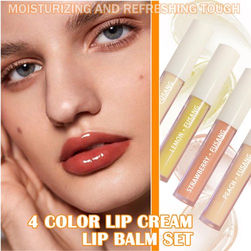 Fusang 4PCS Hydrating Lip Oil,Moisturizing Long Lasting Lip Oil Set for Women,Non-Sticky Plumping Tinted Lip Balm Gloss Set,Nourishing & Shiny Lip Glow Oil for Lip Care