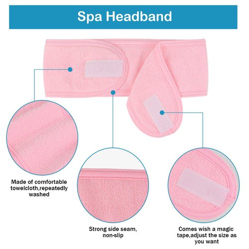LADES Facial Spa Headband - Makeup Shower Bath Wrap Sport Headband Terry Cloth Adjustable Stretch Towel with Magic Tape