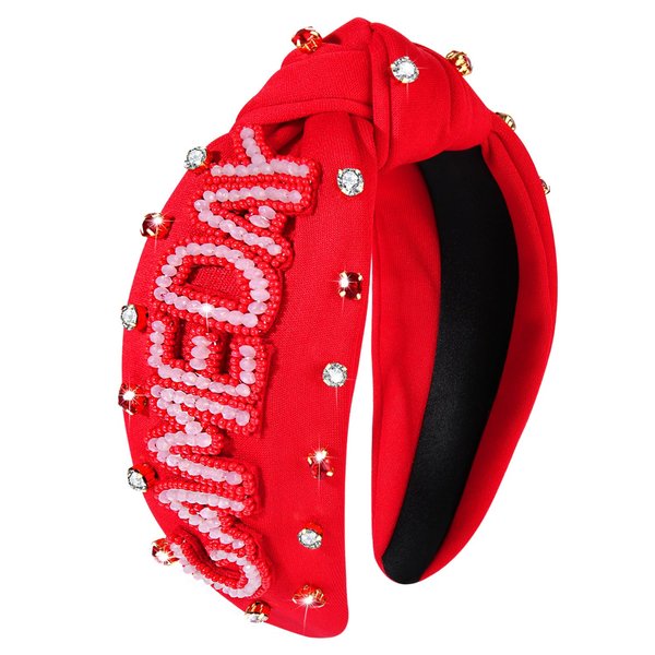 YAHPERN Game Day Headband for Women, Crystal Pearl Knotted Headbands Sports Baseball Football Headband Jeweled Wide Top Knot Headband Game Day Hair Accessories Sports Fan Gifts (Red)