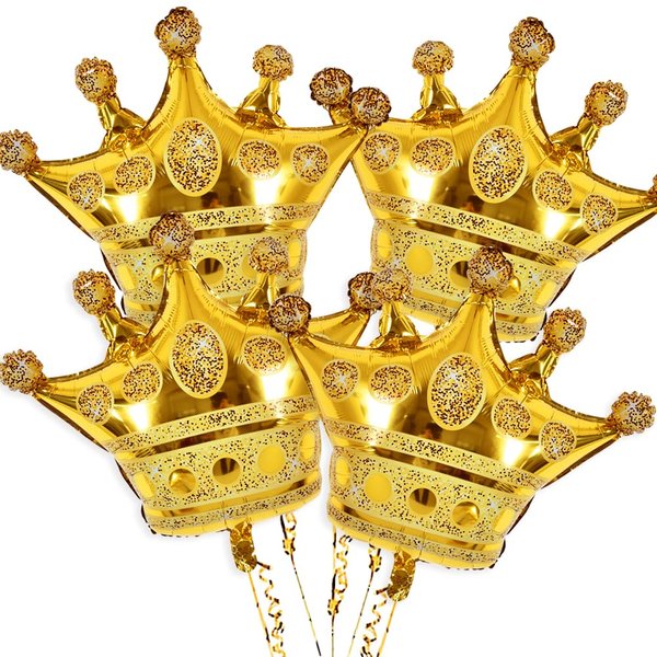 TONIFUL 4 Pcs Crown Balloons 32 Inch Gold Crown Shaped Foil Mylar Balloons for Anniversary,Baby Shower,Wedding,Girls Birthday Decorations,Princess Themed Party Supplies