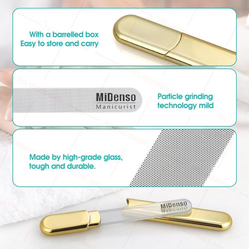 Premium Gift, Glass Nail File with Case, 2 Pack Crystal Nail Files for Natural Nails, Artificial Nails Manicure Pedicure Nail Care Kit Set, Xmas Present for Women and Man(Gold+Pink)