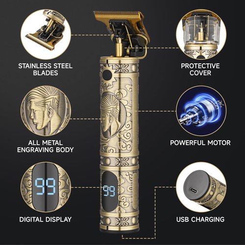 Hair Clippers for Men Professional Hair Trimmer Barbers Beard Trimmer Shaver Razor Hair Grooming Cutting Kit at Home T Blade Liner Trimmer Cordless Rechargeable Zero Gapped Edgers Gifts for Men