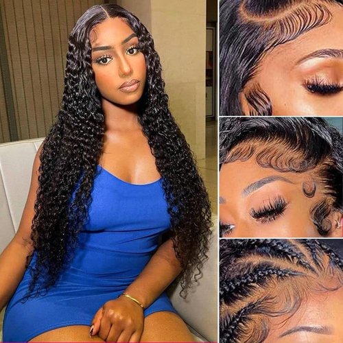 RDFIZZ 13x4 Deep Wave Lace Front Wigs Human Hair,180% Density HD Pre Plucked Deep Curly Lace Front Wigs Human Hair with Elastic,Natural Baby Human Hair Wigs for Black Women(26Inch)