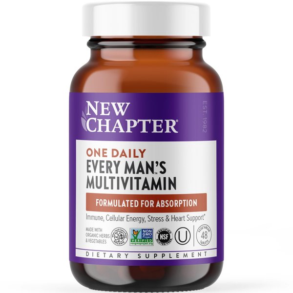New Chapter Men's Multivitamin for Immune, Stress, Heart + Energy Support with Fermented Nutrients - Every Man's One Daily, Made with Organic Vegetables & Herbs, Non-GMO, Gluten Free - 48 ct