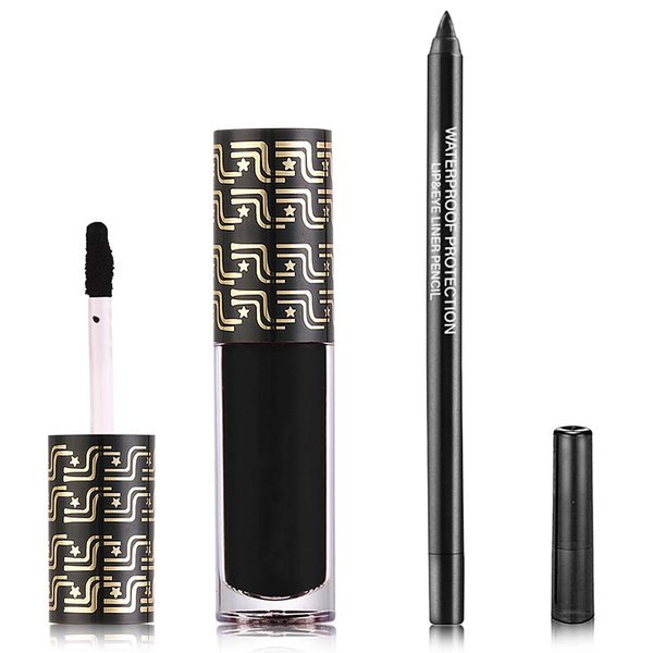 Black Matte Lipstick,2 Pcs Black Matte Lip Liner and Liquid Lipstick Set,Waterproof Long Lasting Lip Gloss Stain,Matte Liquid Lipstick for Women,Non-Stick Cup Non-Fading Liquid Lip Liner Lipgloss Set