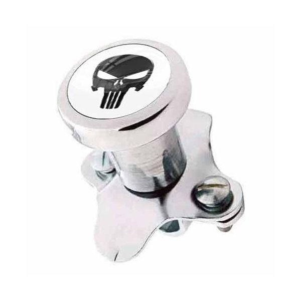 TRICKTOPPERS Billet Aluminum Polished Steering Wheel Spinner Suicide Brody Knob for Hot Rod Customs Car Truck SUV Tractor Trailer Big Rig Boat and More - Tactical Black Punisher Skull White