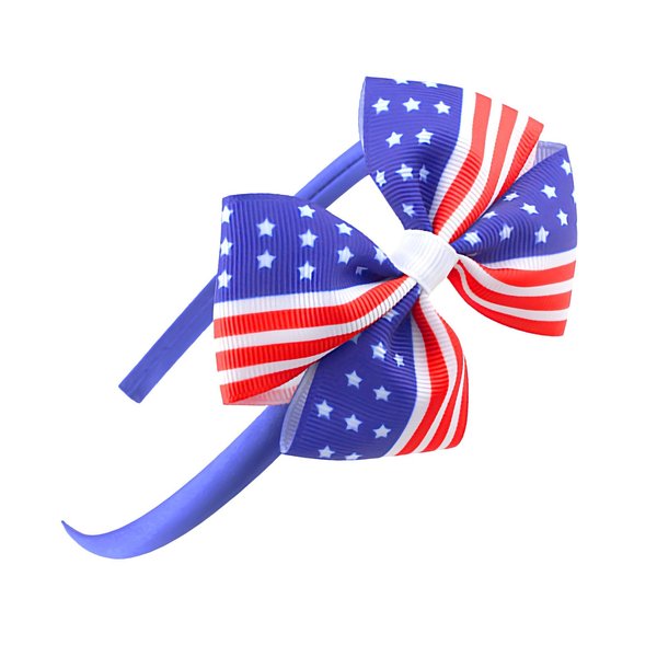 BELSITA 4th of July Headband Independence Day Hair Accessories Patriotic Party Bow Hair Supplies for Women Girls Kids USA Flag Big Bow Knot Blue Hair Decoration Non Slip Head Band 1 Pcs