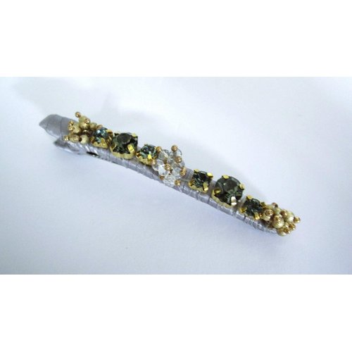 Generic Slim 3.25 inch silver gold beaded crystal alligator hair clip