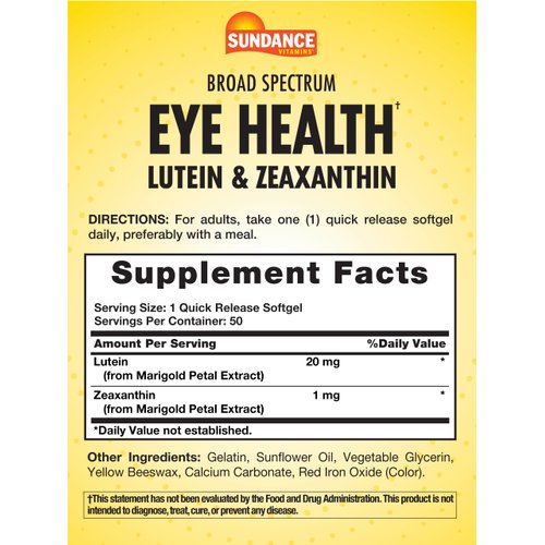 Sundance Lutein and Zeaxanthin Supplement | 50 Softgels | for Eye Health | Non-GMO and Gluten Free Formula