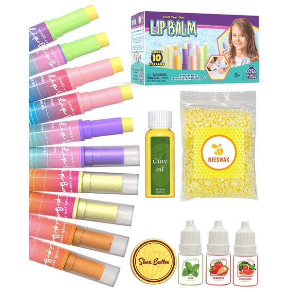 PURPLE LADYBUG Lip Balm Making Kit for Girls with Natural Ingredients - Cool Birthday Gifts for 10 Year Old Girl, 8 9 10 Year Old Girl Gift Ideas - Skin Care for Kids 8-9 & Up