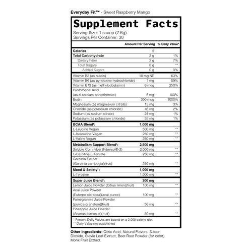 TRULEAN Everyday Fit Water Enhancer Sugar Free Electrolyte Powder Drink BCAA Blend Keto Amino Acid Supplement Tasty Sweet Raspberry Mango 30 Servings (Pack of 1)