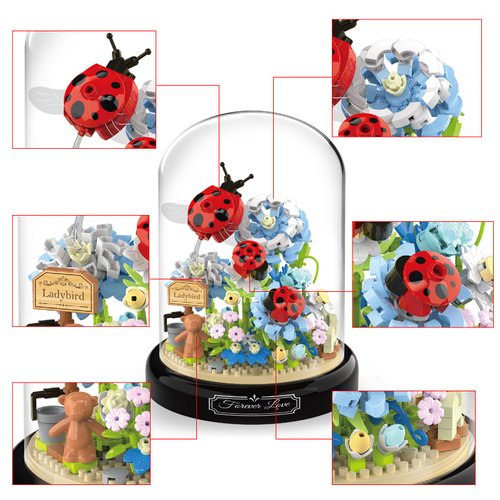 Dookok Flower Bouquet Building Set, Artificial Flowers Micro Building Set for Home Decoration, 596 Pieces Ladybird and Flower Bouquet Building Toys for Adult Kids Gift