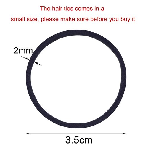TecUnite 200 Pieces No-metal Hair Elastics Bulk Rubber Bands Hair Ties Ponytail Holders Hair Bands for Women Girls (Black,2 mm X 3.5 cm)
