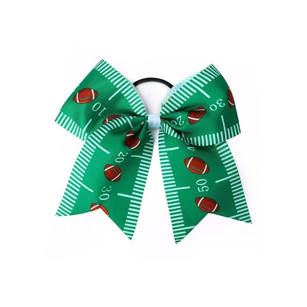 Football Cheer Bow Football PonyTail Holder Bowknot Football Bow Hair Ring Tie Bow PHB10 (Green)