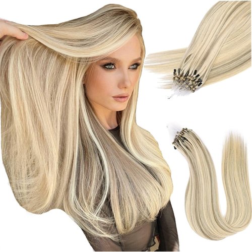 Micro Link Hair Extensions Human Hair 30g 18inch#(1660) Highlight Golden Blonde Microlink Hair Extensions Human Hair Microbead Hair Extensions Microlink Hair Extensions Micro Beads Hair Extensions