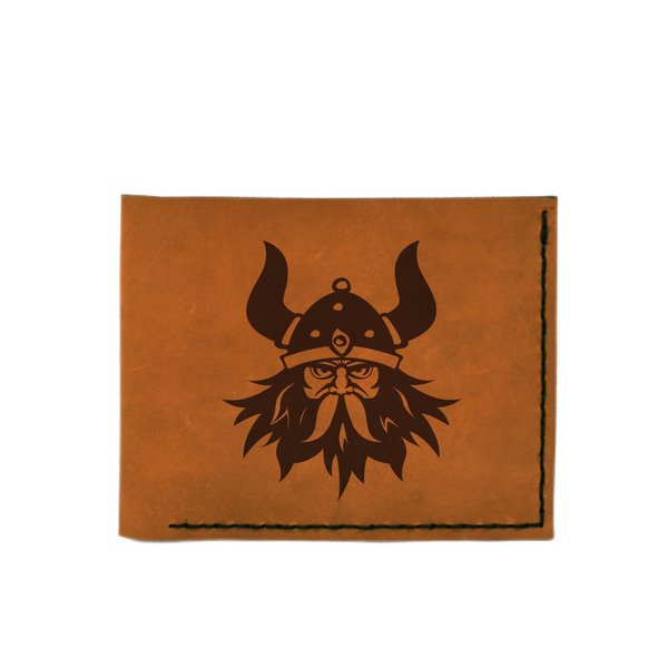 Men's Viking Head -4 Handmade Natural Genuine Leather Trifold Wallet MHLT_05