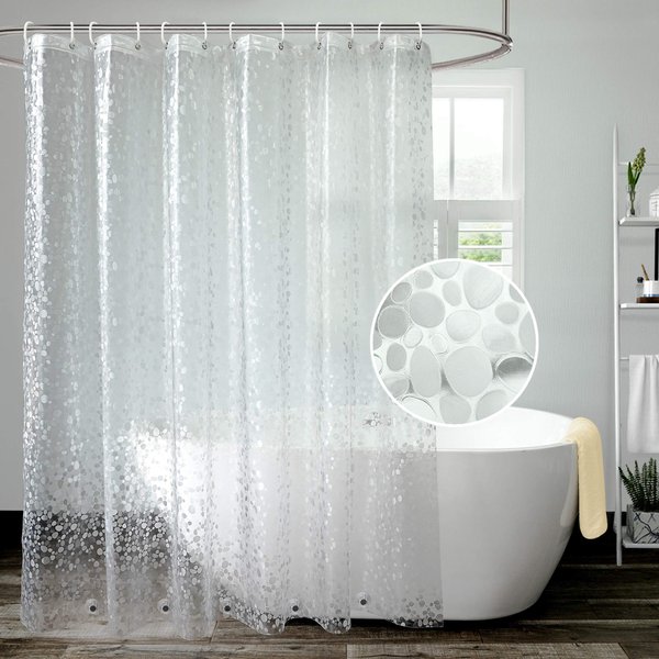 AooHome Eva Pebble Decor Shower Curtain Liner, Extra Long Bathroom Shower Curtain with 5 Bottom Magnets, Semi-Transparent, Water Repellent, 72 x 96 Inch