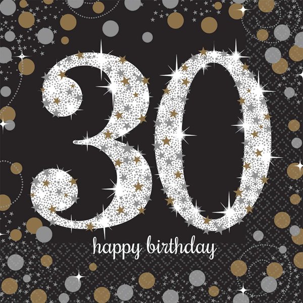 Amscan 511544 Sparkling Celebration 30" Luncheon Napkins, 16 pcs, Birthday