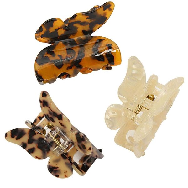 Enfudid 3Pcs Butterfly Hair Clip, Small Tortoise Barrettes Acrylic Hair Jaw Clips Clamp, Celluloid Leopard Print French Hair Claw Clips, Women Styling Hair Clamps for Thick/Thin