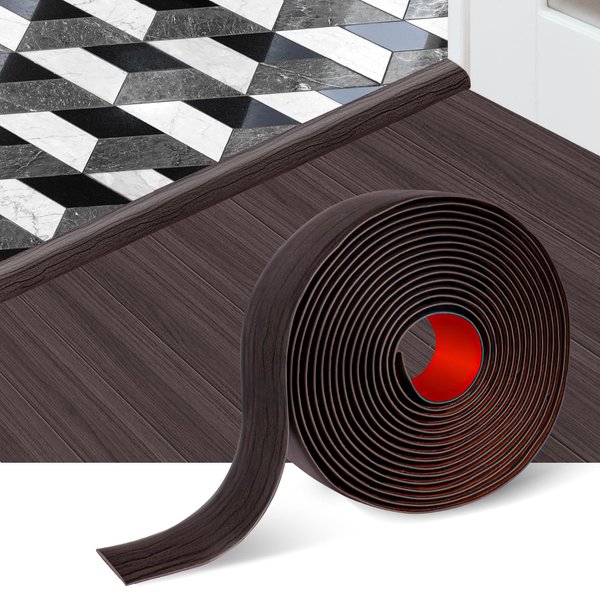Floor Transition Strip Floor Cover Strips Self Adhesive Flooring Transitions Laminate Floor Strip 2" Wide Vinyl Floor Flat Divider Strip Elegant Wood Grain Design (5cm, 3.3Ft, Black Walnut)