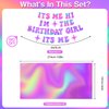 Its Me Hi Im The Birthday Girl Its Me Decorations, 99 Pcs Iridescent Pink Birthday Decorations Tableware Set Include Birthday Banner, Tablecloth, Disco Party Plates, Napkins and forks for 24 Guests
