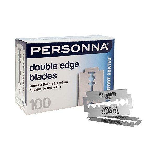 Personna Double Edge Stainless Steel Blades 100 Pcs Comfort Coated Safety Barber Shaving Razor Made in USA (Pack of 2) by Personna