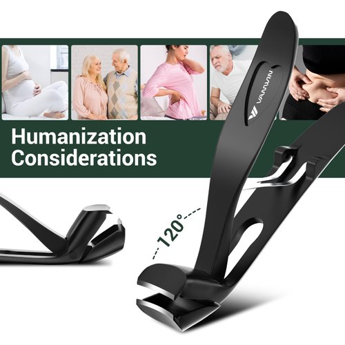 VANWIN Nail Clippers for Men, 2024 New Wide Jaw Toenail Clippers for Thick Nails for Seniors, Angled Head Toe Nail Clippers with Catcher, Ultra Sharp Nail Cutter Fingernail Clipper for Women Black