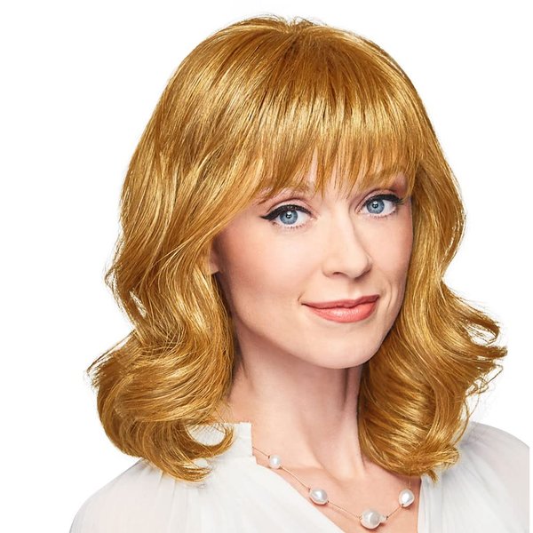 Gabor Ambitious Essential Collection Wig Cap, Mid-Length With Soft Bangs and Beachy Wave by Hairuwear, Medium Blonde