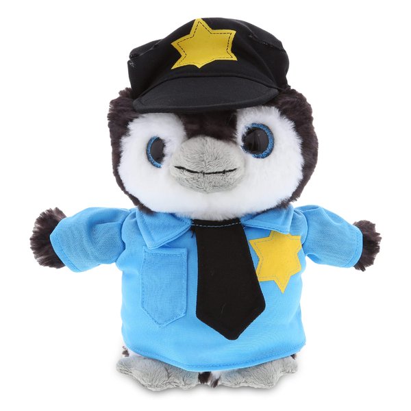 DolliBu Grey Penguin Police Officer Plush Toy - Super Soft Penguin Cop Stuffed Animal Dress Up with Cute Cop Uniform & Cap Outfit - Gift with Personalization - 9" Inches