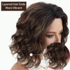 RENERSHOW Layered Short Ombre Brown with Blonde Highlight Wavy Bob Wigs for Women Mid-length Brown Wave Curly Wig Synthetic Side Part Natural Looking Daily Party Wig