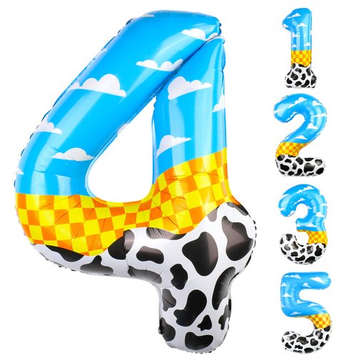 40 Inch Number 4 Balloon Blue Clouds Cartoon Story Balloons Toy Inspired Story Party Supplies for Birthday Party Garland Arch Kit Farm Party Favor (Number 4)