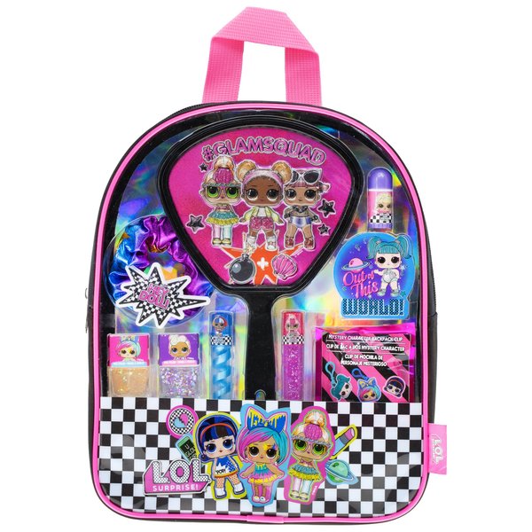 L.O.L. Surprise! Townley Girl backpack Cosmetic makeup Set 10 Pieces, Including Lip Gloss, Nail Polish, Scrunchy, Mirror and Surprise Keychain, Ages 5+ Perfect for Parties, Sleepovers and Makeovers