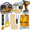Kids Tool Set with Tool Box, Electronic Toy Drill with Bits & Construction Vest – Pretend Play Kit with Safety Googles, Gas Shield, Tape Measure, Saw, Bubble Level, Screwdriver, Nuts & Bolts