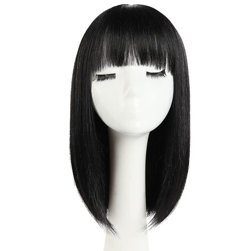 HSPJHTM Black Bob Wigs,Short Bob Hair Wigs 14" Straight with Flat Bangs Synthetic Colorful Cosplay Daily Party Wig for Women Natural (Free Wig Cap)