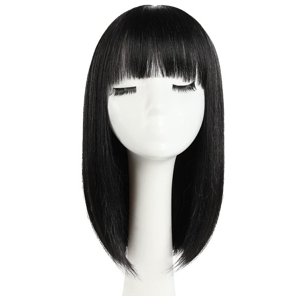 HSPJHTM Black Bob Wigs,Short Bob Hair Wigs 14" Straight with Flat Bangs Synthetic Colorful Cosplay Daily Party Wig for Women Natural (Free Wig Cap)