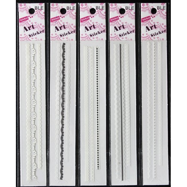 Black & White Lace Sticker For Nail Art . Set of 5 /III/